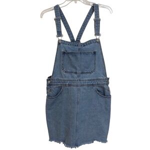 Y2K TRF ZARA Authentic Denim Overall Dress Jean Frayed Hem‎ Casual Mini Sz M EUC